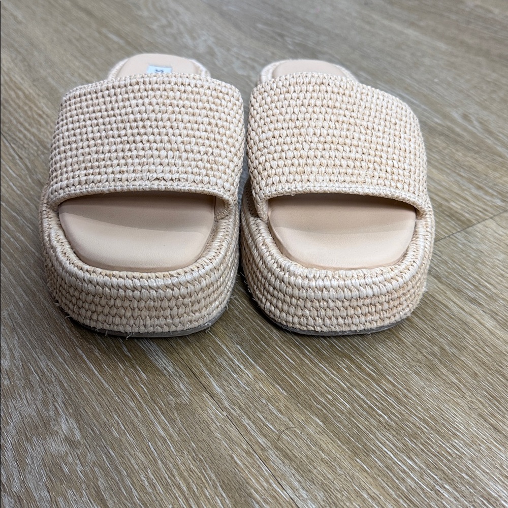 Steve Madden Beachy Natural Platform Slide on Sandal Rattan Size 8 - Picture 8 of 10
